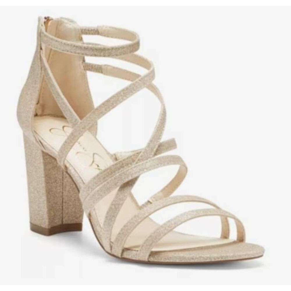 Jessica Simpson Stassey Sandal Size 8.5 Gold Glitter Open Toe Block Heel